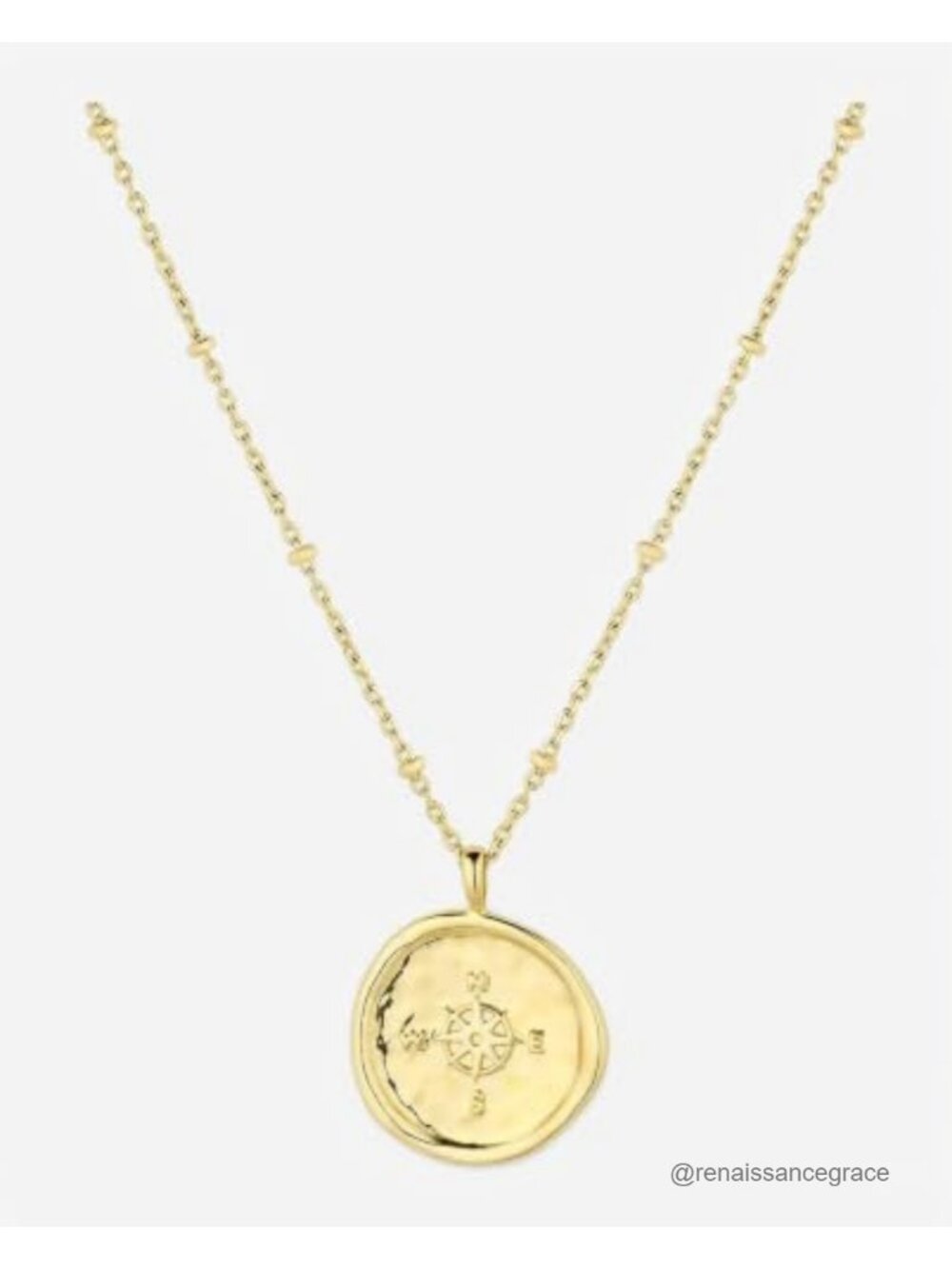 Gold Plated Compass Coin Pendant Necklace with Adjustable Chain for Layering